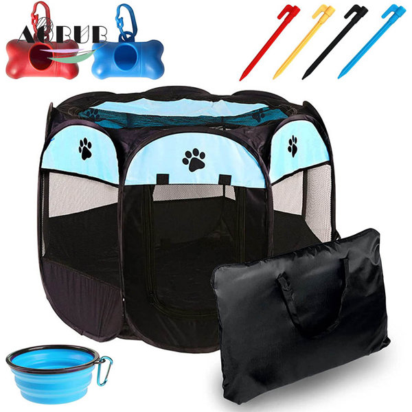 AQUABUBINC Portable Collapsible 4 Ground Pin Pet Play Pen, Zippered Dog